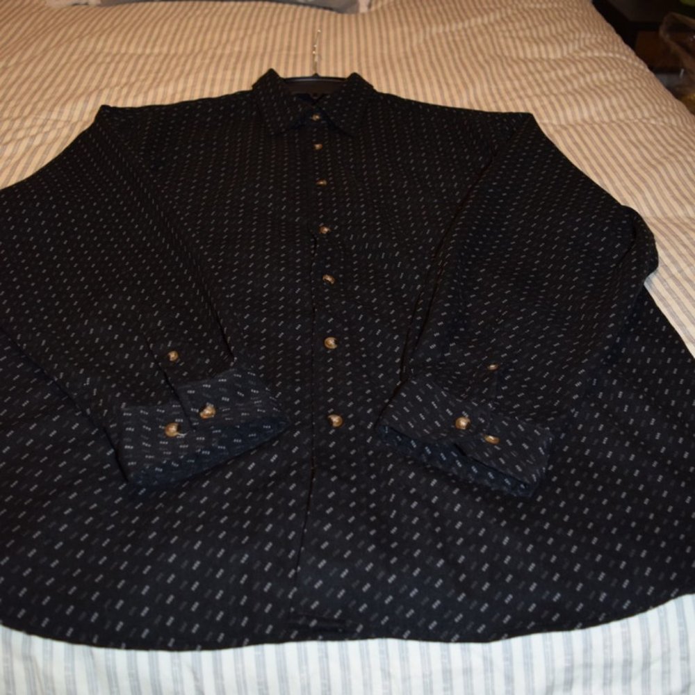 3 for 30 ~ Denver Hayes Button Down Shirt Sueded Fabric Black & Ivory Pattern XL - Picture 6 of 7